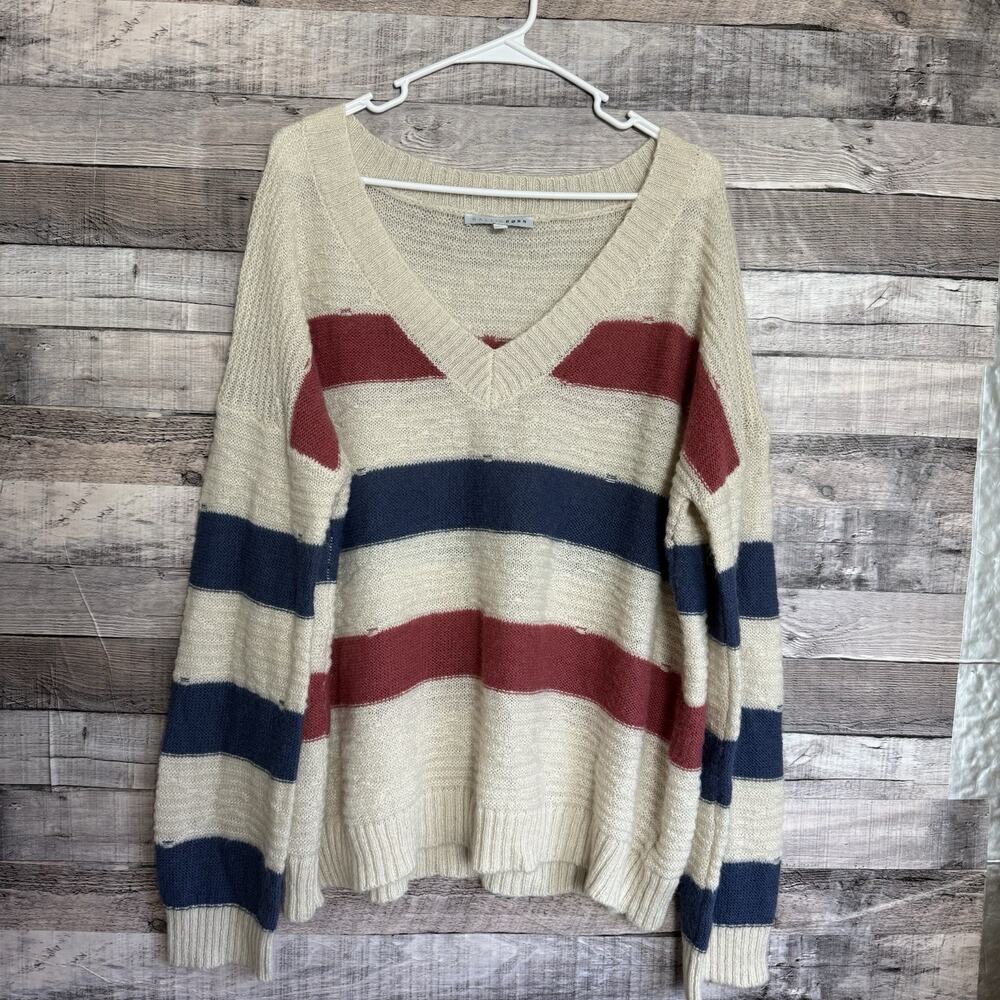 Baltic Born Sweater Women’s Small Blue/Red Cream Knit Cozy Wool Blend XL
